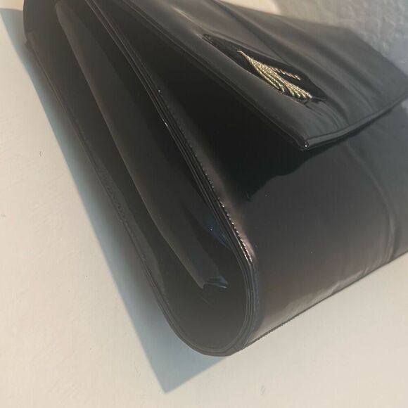 Bally Patent Leather Envelope Clutch Black Gold Accent Event Evening Cocktail - Picture 11 of 14